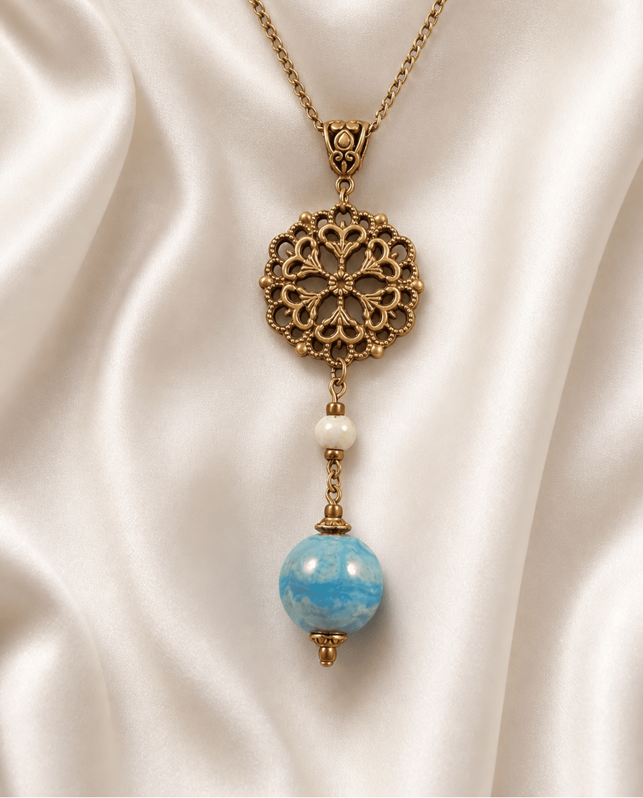 Ceramic & Bronze Victorian Style Necklace