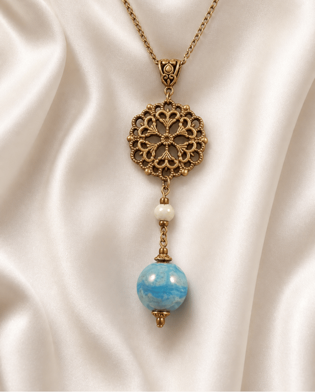 Ceramic & Bronze Victorian Style Necklace