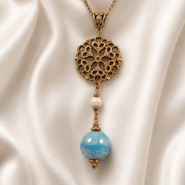 Ceramic & Bronze Victorian Style Necklace