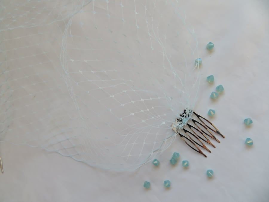 Pale Aqua Aquamarine Blue Vintage Classic Style Bandeau Bridal Wedding Veil 