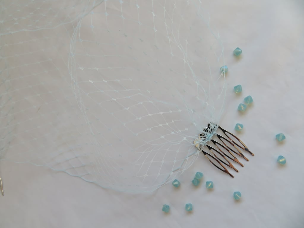 Pale Aqua Aquamarine Blue Vintage Classic Style Bandeau Bridal Wedding Veil 