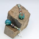 Artisan Teal Agate Dizi Agate & African Turqoise Earth  Drop Earrings 