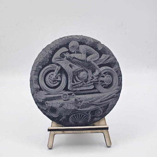 motorbike engraved slate