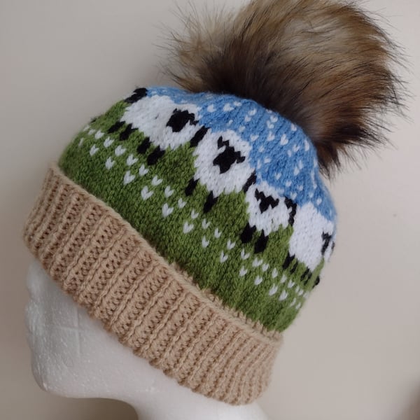 A circle of sheep pom-pom hat