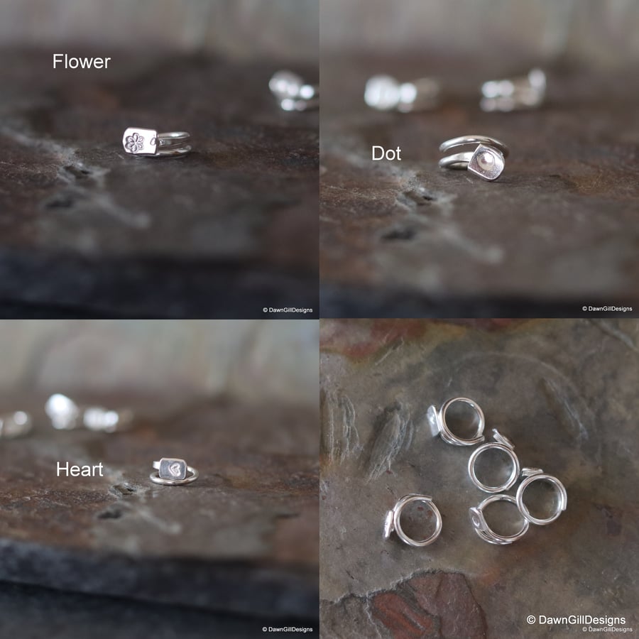 Sterling silver, stamped stitch keeper to co-ordinate with HookerRing