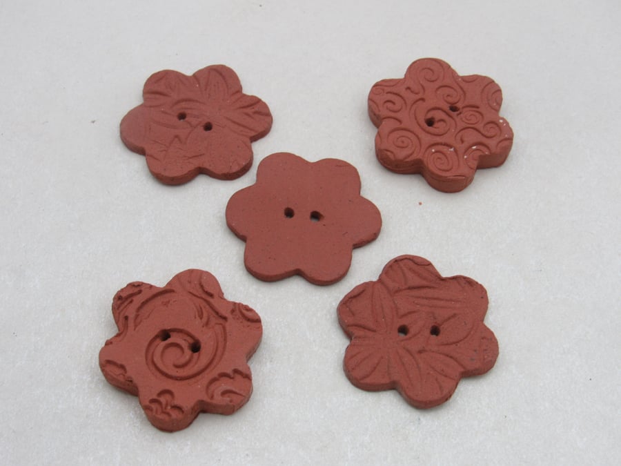 5 Mixed Terracotta Ceramic Flower Buttons