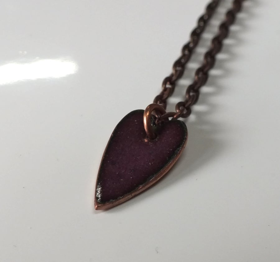 Purple elongated heart enamel pendant