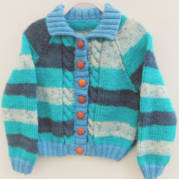 Children's Cabled Aran Unisex Cardigan, Gift Ideas for Babies and Children