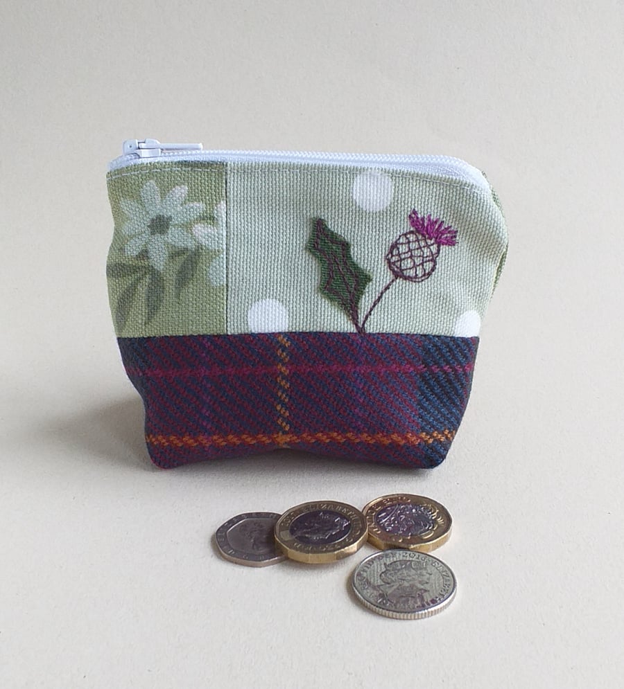 Embroidered Thistle Coin Purse