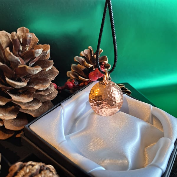 Hammered Copper Disc Necklace, Handmade Pendant