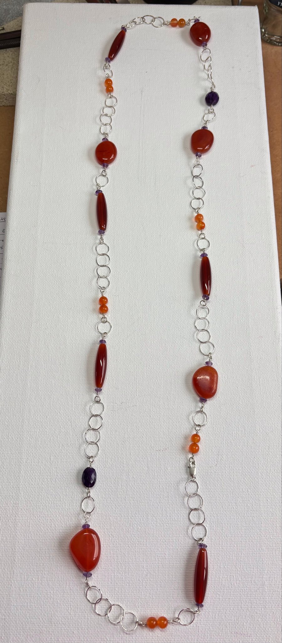 Extra long Carnelian & Sterling Silver chain necklace