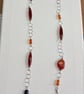 Extra long Carnelian & Sterling Silver chain necklace