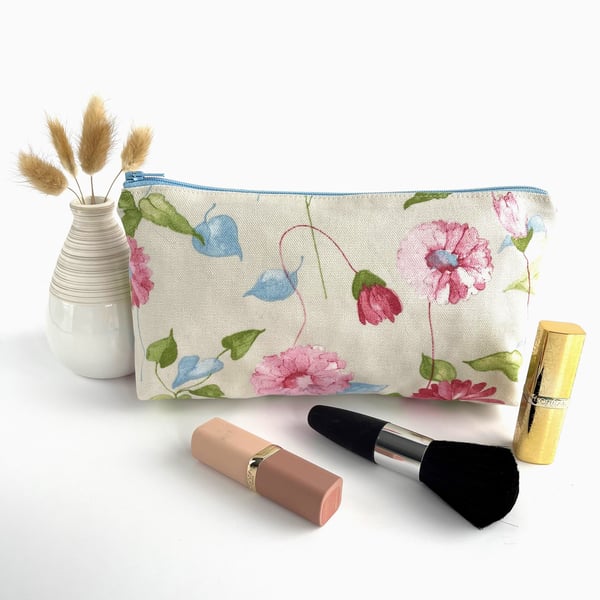 Cosmetic Bag, Make up Bag in Pastel Floral Print