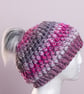 Hat crochet with handmade faux fur detachable pompom grey - Image 4