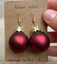 Frosted Dark Red Glass Bauble Earrings - Upcycled from Secondhand Finds - Image 1