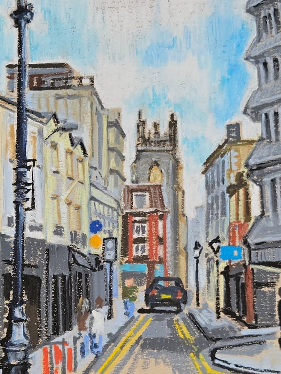 Quay Street original oil pastel landscape