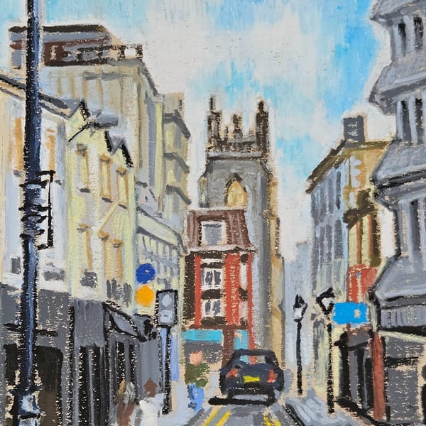 Quay Street original oil pastel landscape