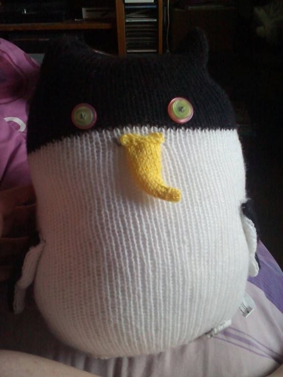 Black & White Giant Penguin - Yellow Beak with Pink Green Eyes Knitted By KM