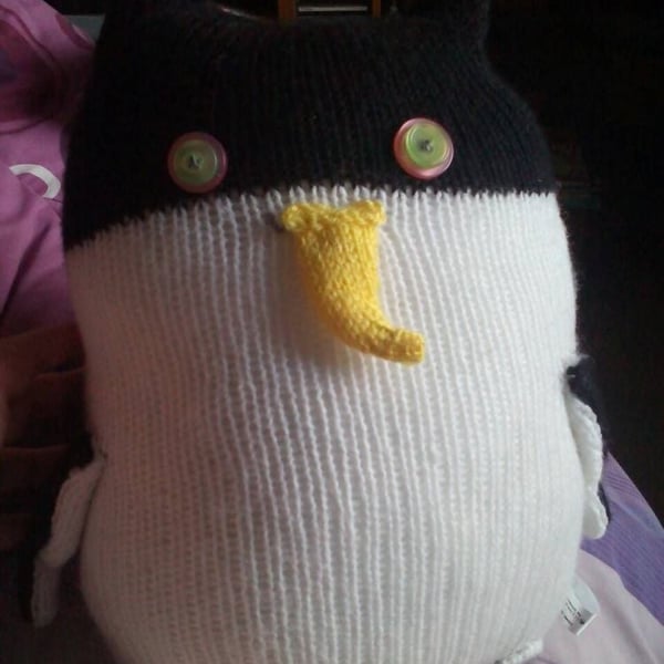 Black & White Giant Penguin - Yellow Beak with Pink Green Eyes Knitted By KM