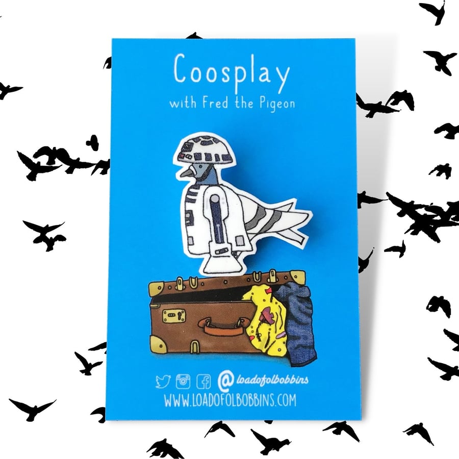 SALE - Sci-fi Parody Pigeon Illustration Brooch - Android