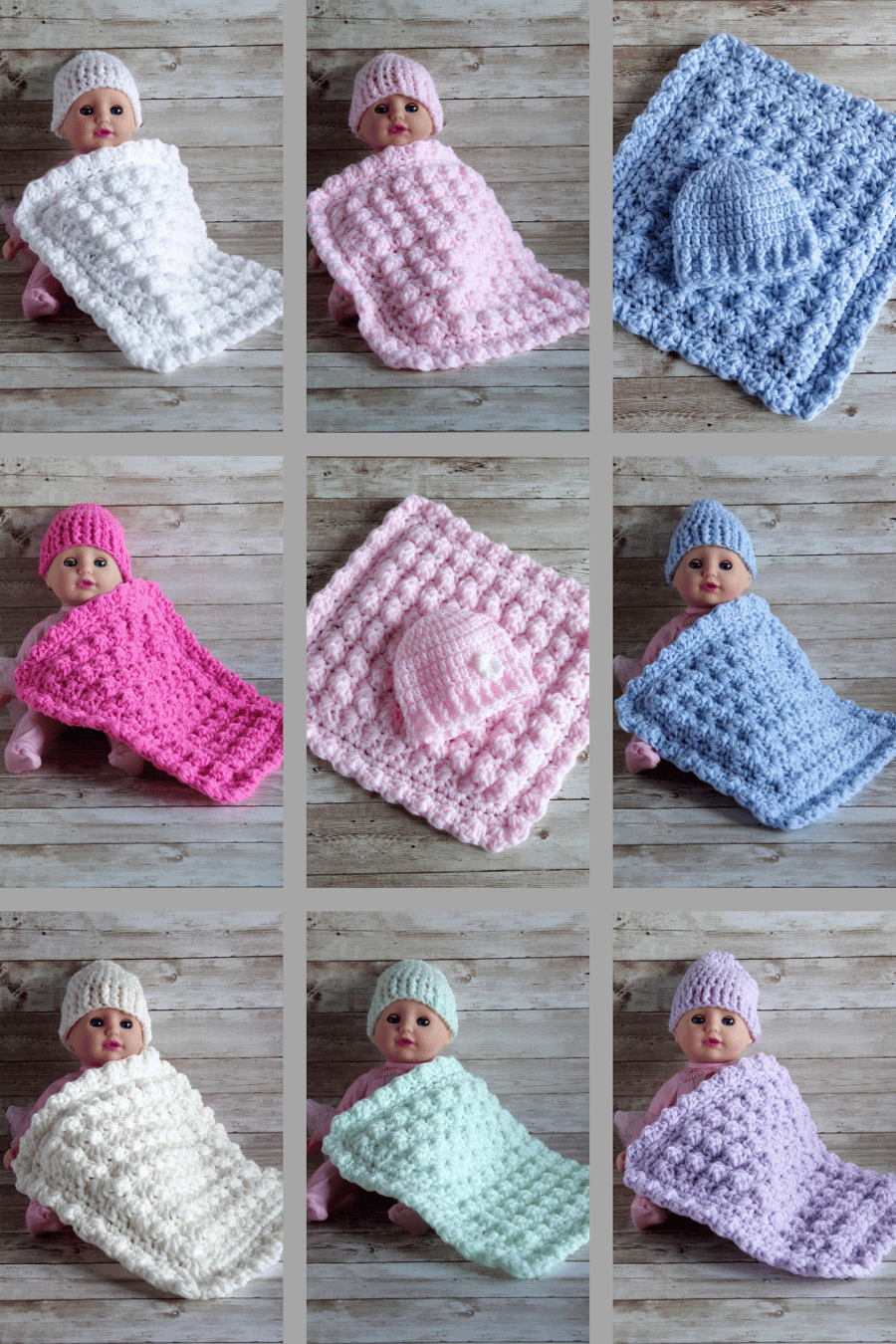 Crochet Doll Blanket and Hat, Handmade Accessories 8 Colour Options