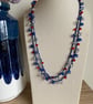 Red, White & Blue Crocheted Crystal Necklace 