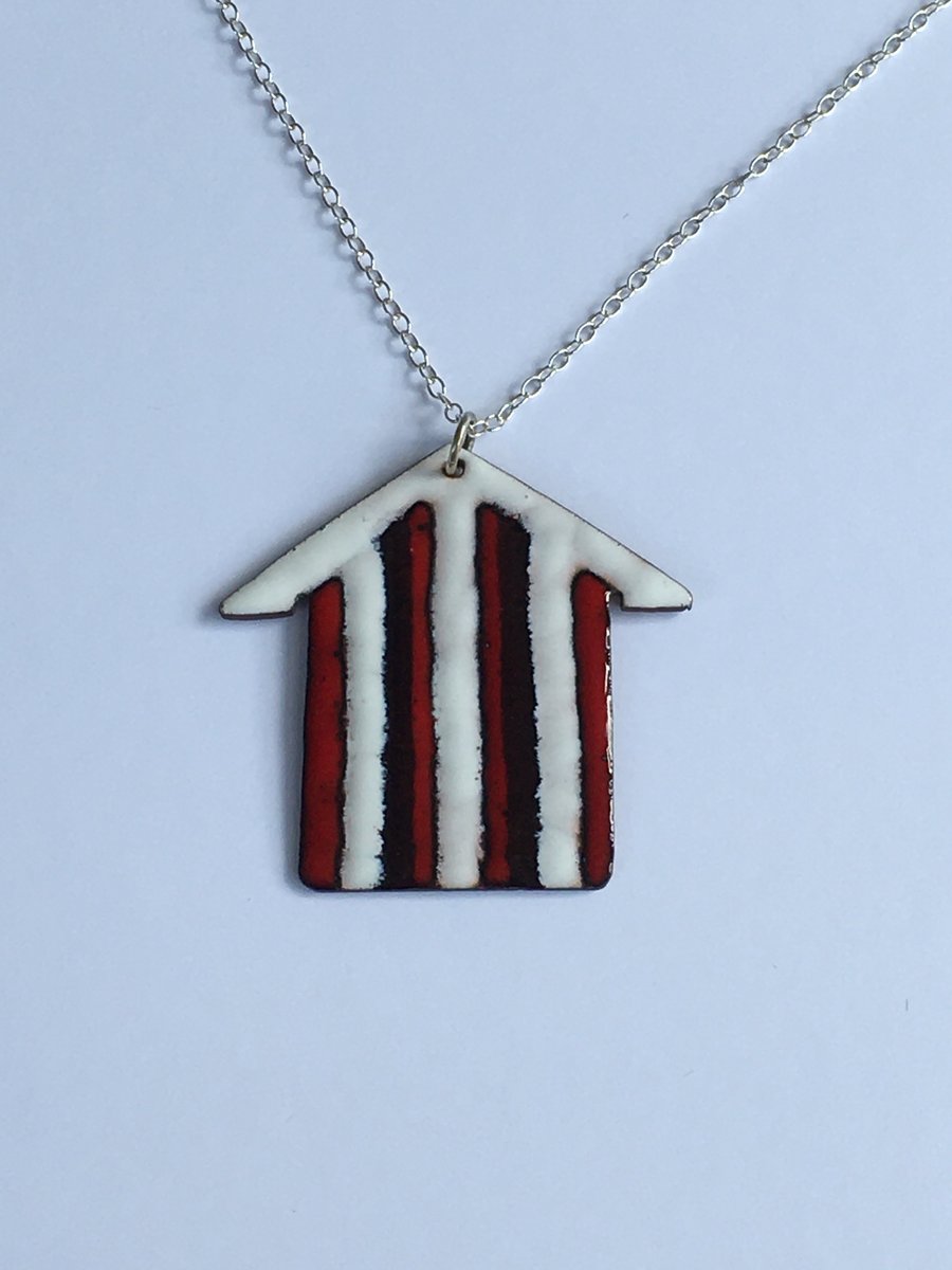 Hand Enamelled Broad Stripe Beach Hut Pendant 