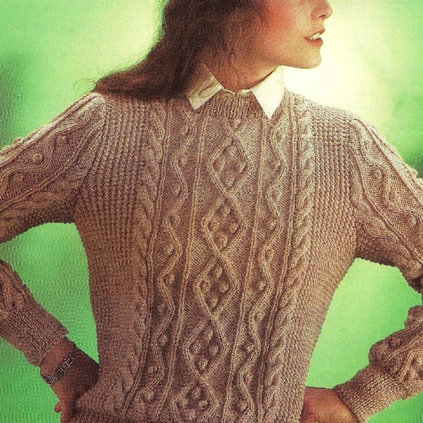 VINTAGE KNITTING PATTERN Ladies Cabled Sweater