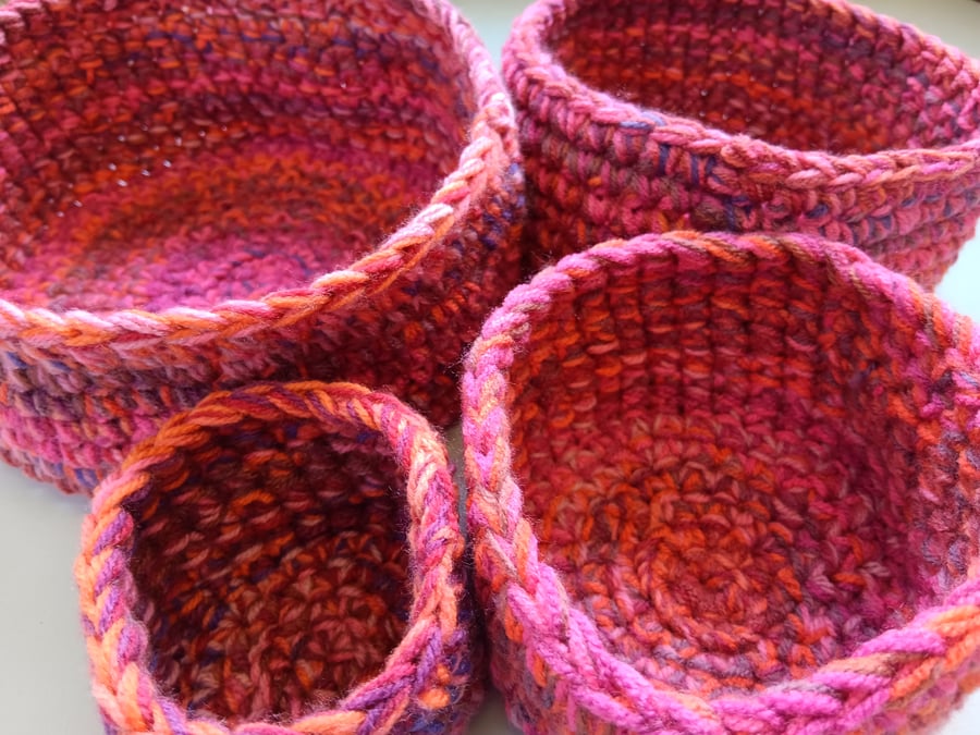 Crochet Nesting Baskets (Heart Red) - set of 4, so practical!