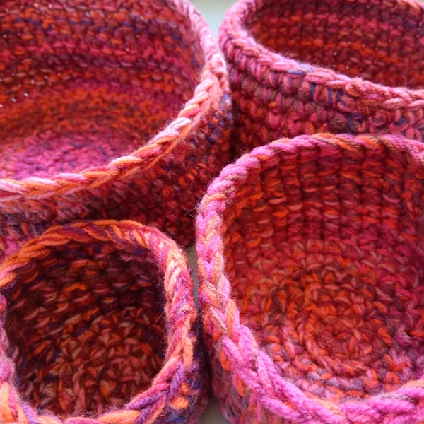Crochet Nesting Baskets (Heart Red) - set of 4, so practical!