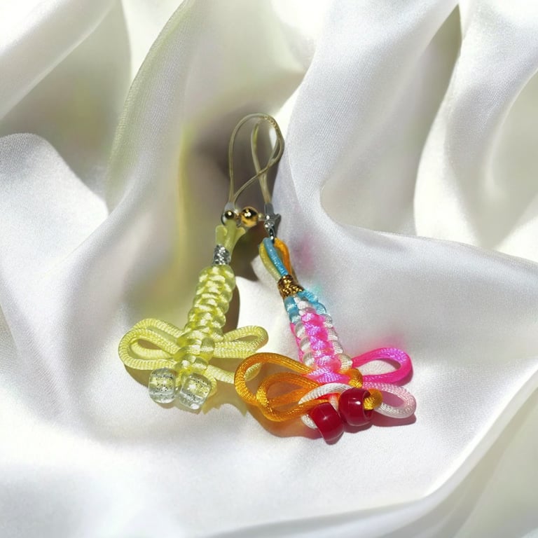 Set of 2 Handmade Dragonfly Phone Charms – Yellow and Multicolour