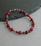 Dark Red Beaded Bracelet - Scarlet and Burgundy Single Strand Bracelets - Gifts