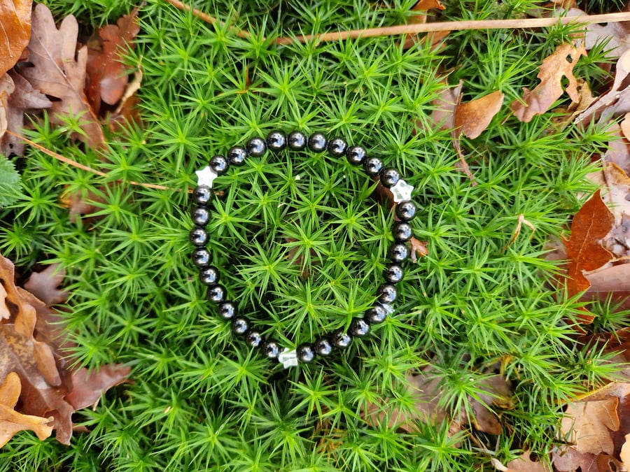 Black Tourmaline and Clear Quartz star bracelet 