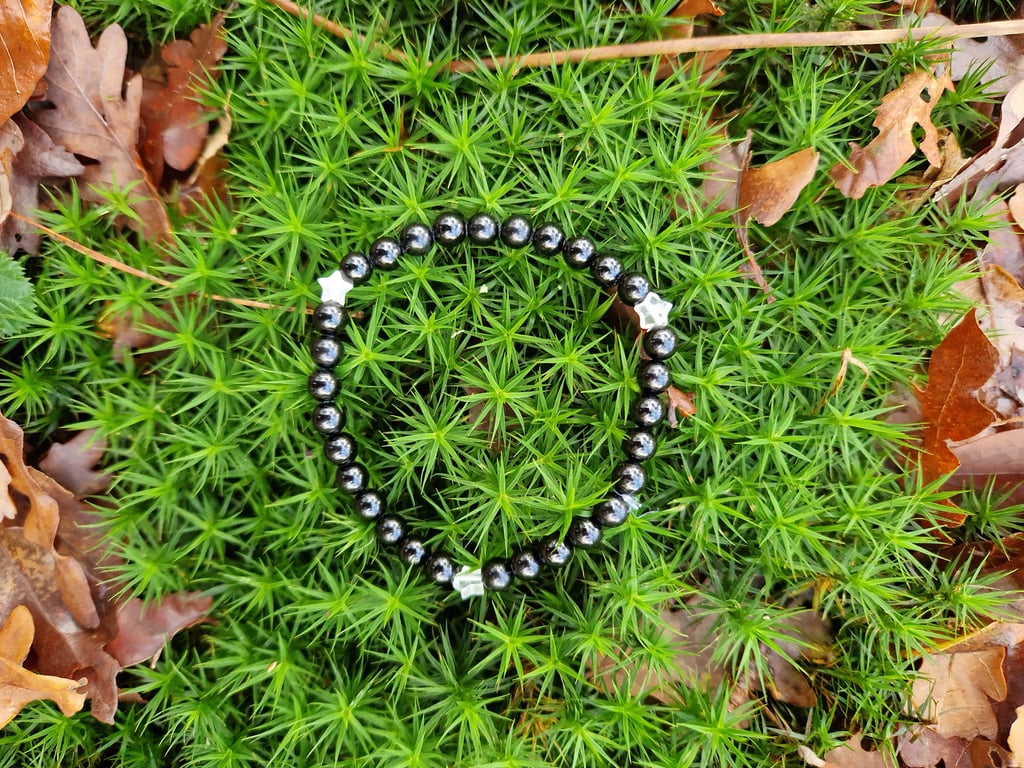 Black Tourmaline and Clear Quartz star bracelet 