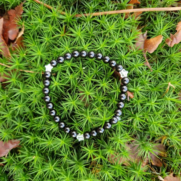 Black Tourmaline and Clear Quartz star bracelet 