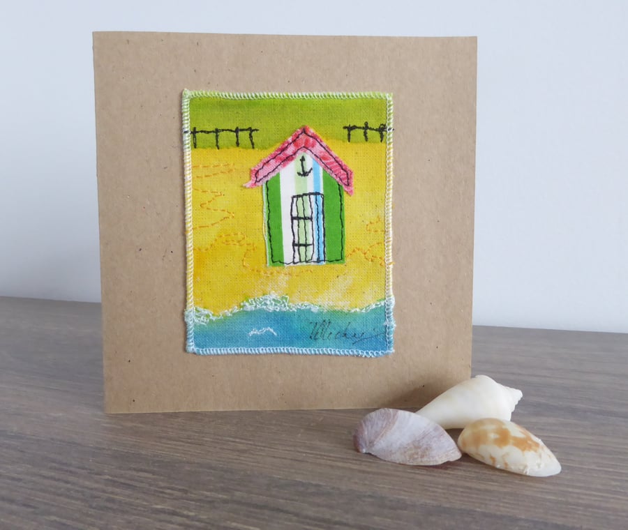 'BEACH HUT' - handmade textile card