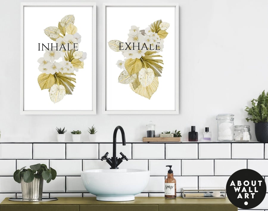 Spa Bathroom Art, Botanical Bathroom, Plant Print Set of 2, Bohemian Decor, Rela