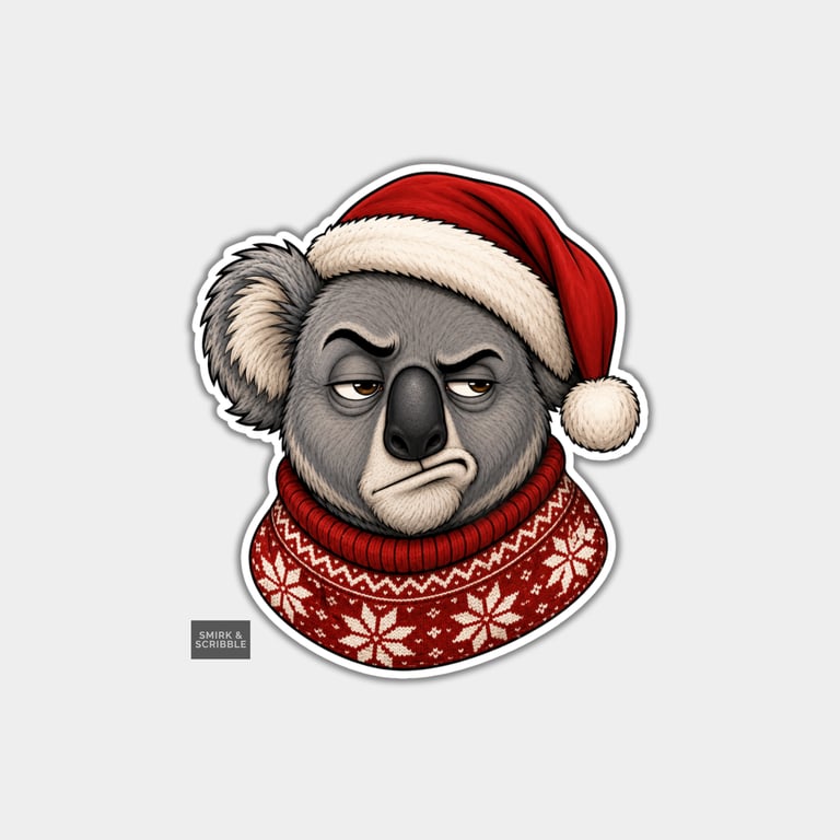 Funny Christmas Sticker Vinyl Xmas Decal For Adults - Judgy Koala In Santa Hat