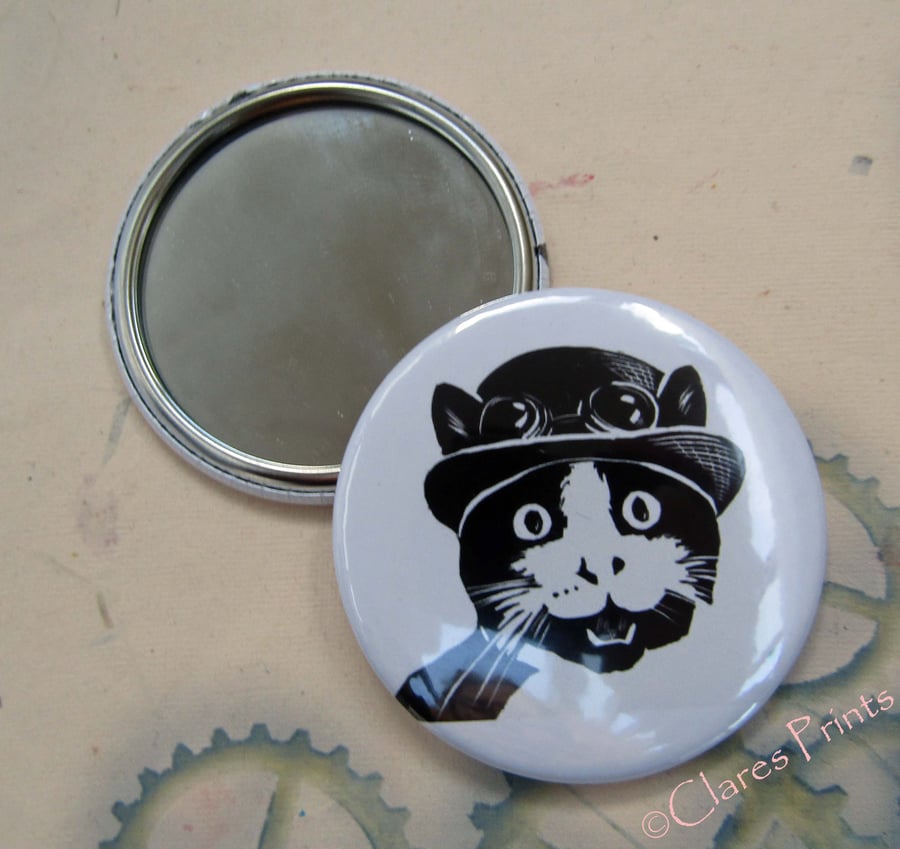 Steampunk Cat Art 58mm Pocket Mirror Animal Cats  