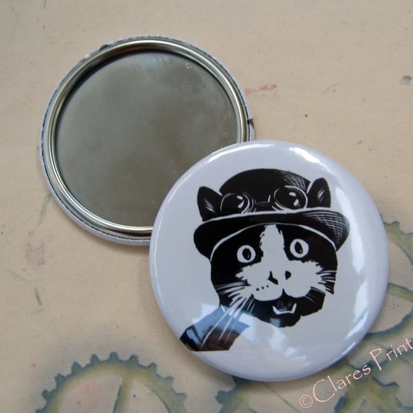 Steampunk Cat Art 58mm Pocket Mirror Animal Cats  