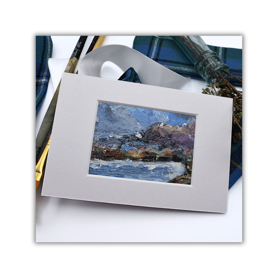 A mounted acrylic, small painting - Scottish coastal landscape - cliffs