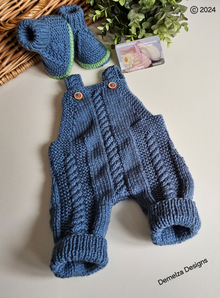 Baby Boy's Hand Knitted Cable Rompers & Booties Set 0-3 months size