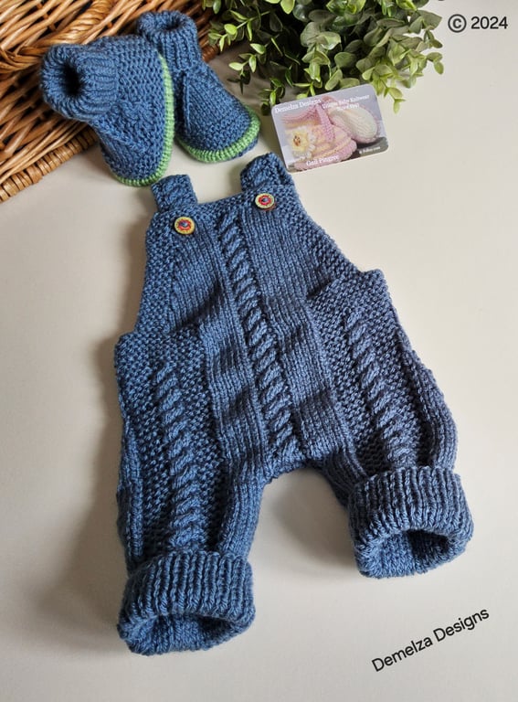 Baby Boy's Hand Knitted Cable Rompers & Booties Set 0-3 months size