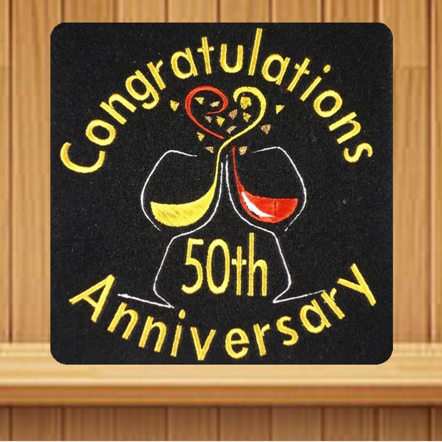 Handmade 50th golden anniversary greetings card embroidered design