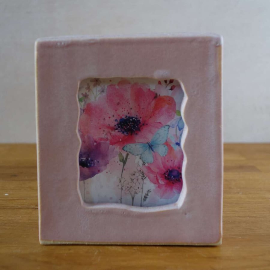 Handmade Freestanding Ceramic Picture Photo Frame in Pink