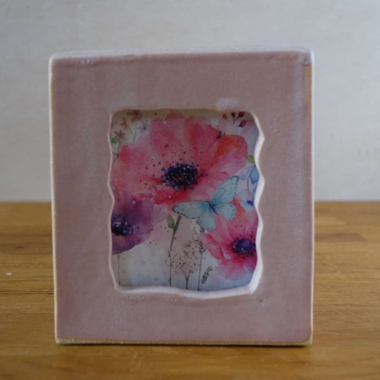 Handmade Freestanding Ceramic Picture Photo Frame in Pink