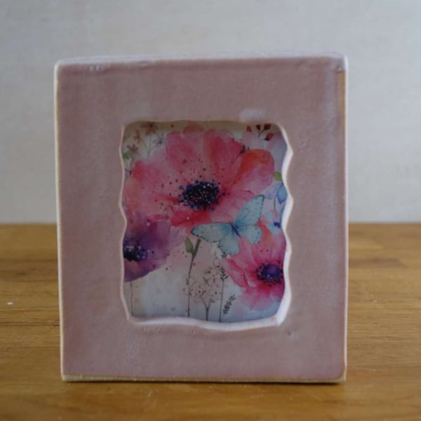 Handmade Freestanding Ceramic Picture Photo Frame in Pink