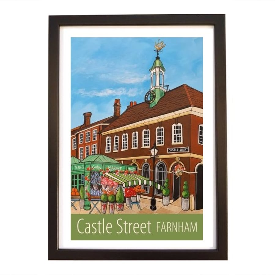 Farnham Castle Street travel poster print by Susie West