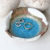  9cm AQUA BLUE GLASS POOL - Ceramic pottery Ring dish. UK Wedding Jewellery