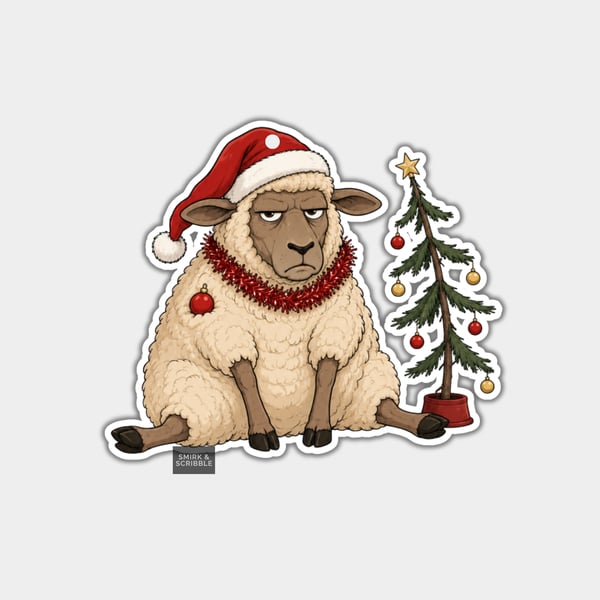 Unique Funny Christmas Gift Tags For Adults, 6pk - Grumpy Sheep & Xmas Tree